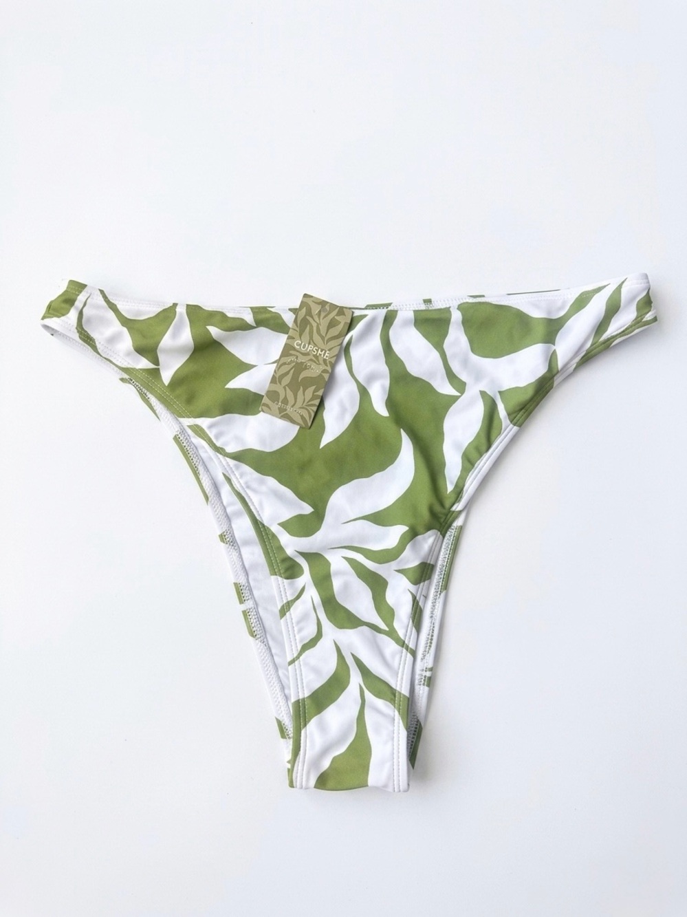 NWT Cupshe x JoJo Fletcher Palmer High Waisted Bikini Bottoms Green White L